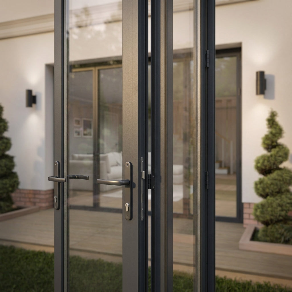 External Folding Patio Door in Matt Grey Aluminium with 3+1 Clear Glass - detail view