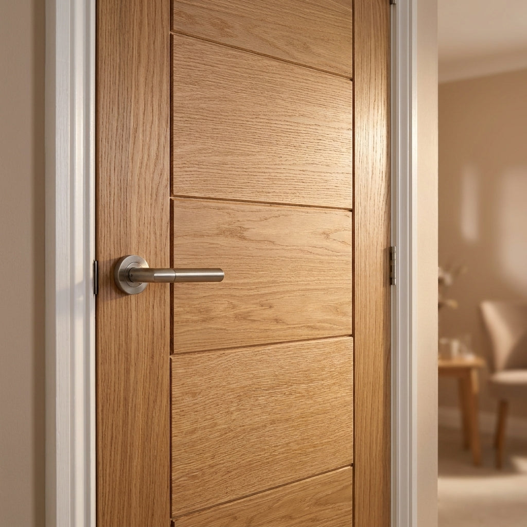 Internal Oak Door Made-to-Measure Fully Finished 7 Panel Edison Design - detail view