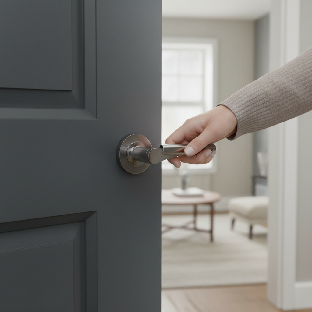 Premium Lever Handle Set on Round Rose - Elegant Black Nickel Finish for Modern and Traditional Interiors - Image 2