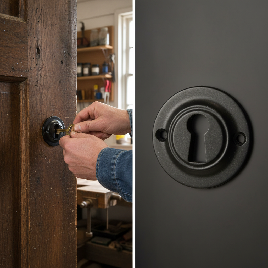 Premium Solid Brass Open Key Hole Escutcheon in Matt Black Finish for Elegant Interior Design