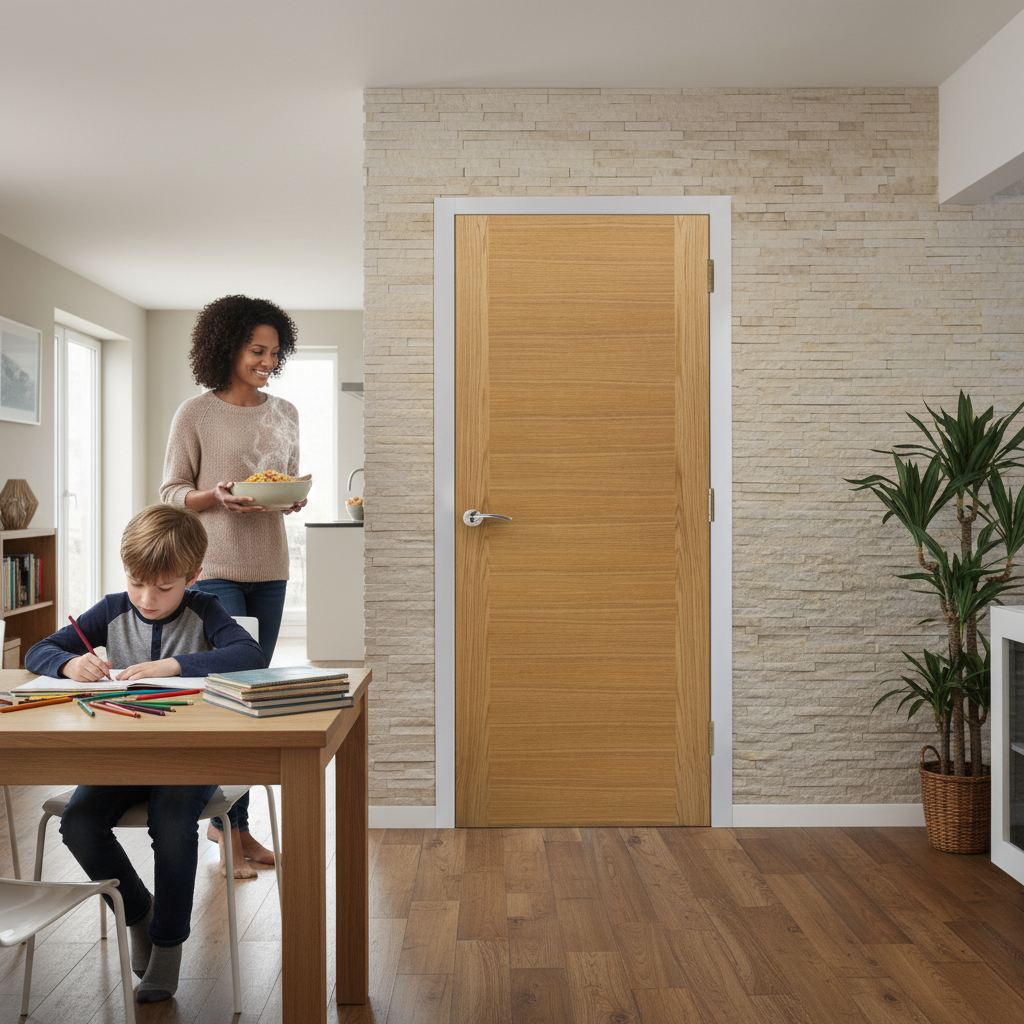 Premium Contemporary Oak Internal Fire Door with Semi-Solid Core and FD30 Fire Rating
