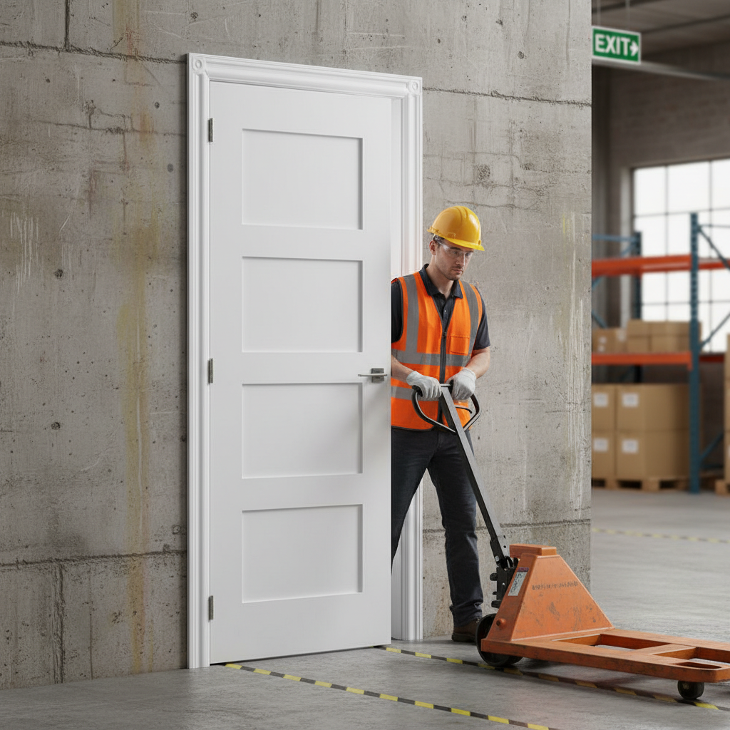 Premium White Shaker Style 4 Panel Fire Door - FD30 Certified with Toughened Glass Panels and 10-Year Guarantee