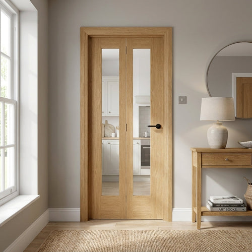 Bi-fold Internal Oak Door Unfinished with 1 Light Clear Glass Pattern 10