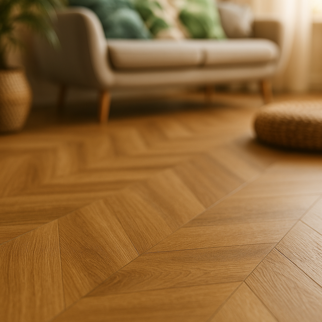 Herringbone Rigid Core LVT Flooring - 5mm Embossed Oak Purecoat Finish - detail view