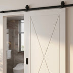 Internal White Primed Sliding Door with Black Top Mount - 4 Panel Design - detail view