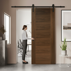 Premium Fully Finished Milano Sliding Door with Black Steel Track - Elegant Walnut Design and Five-Panel Style for Modern Interiors