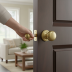 Premium Satin Brass Mushroom Mortice Door Knob Set with Hinges and Latch for Classic Interior Style - Image 2