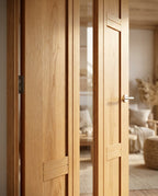 Internal Oak Door Fully Finished with 4 Panel Design and 1 Light Clear Glass - detail view