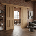 Premium Double Sliding Door System with Oak Doors and Adjustable Pelmet for Internal Use, Supports Up to 45kg Each Door