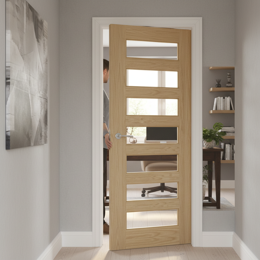 Premium Oak Glazed Interior Door with Solid Core and Toughened Glass - 10 Year Warranty
