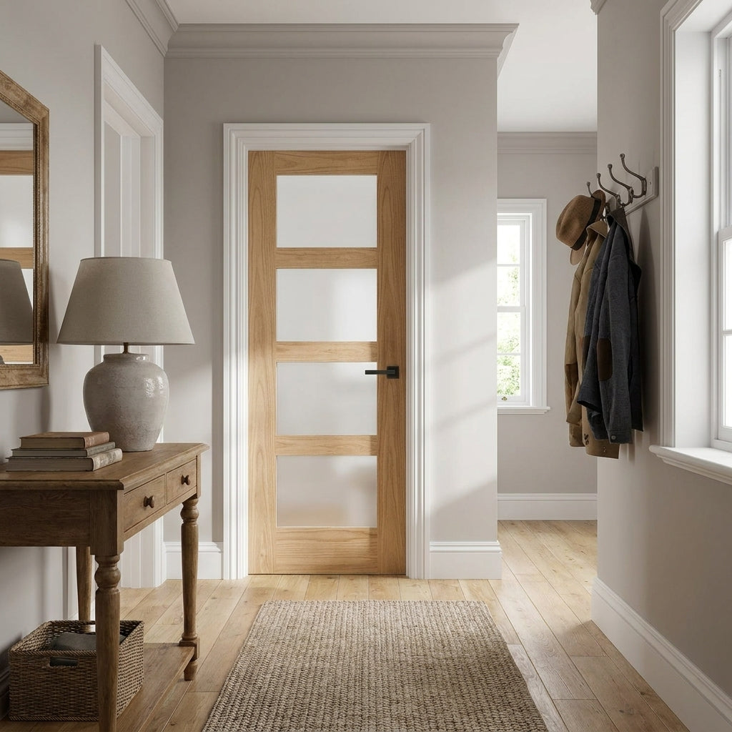 Made-to-Measure Oak Internal Shaker Door Unfinished with 4 Light Obscure Glass