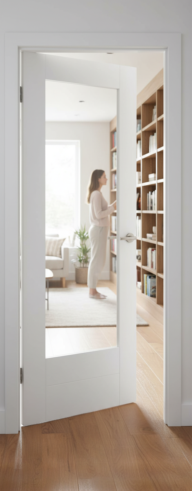 Premium White 1L Clear Glazed Internal Door with Solid Core and Trimmable Edges for Enhanced Elegance