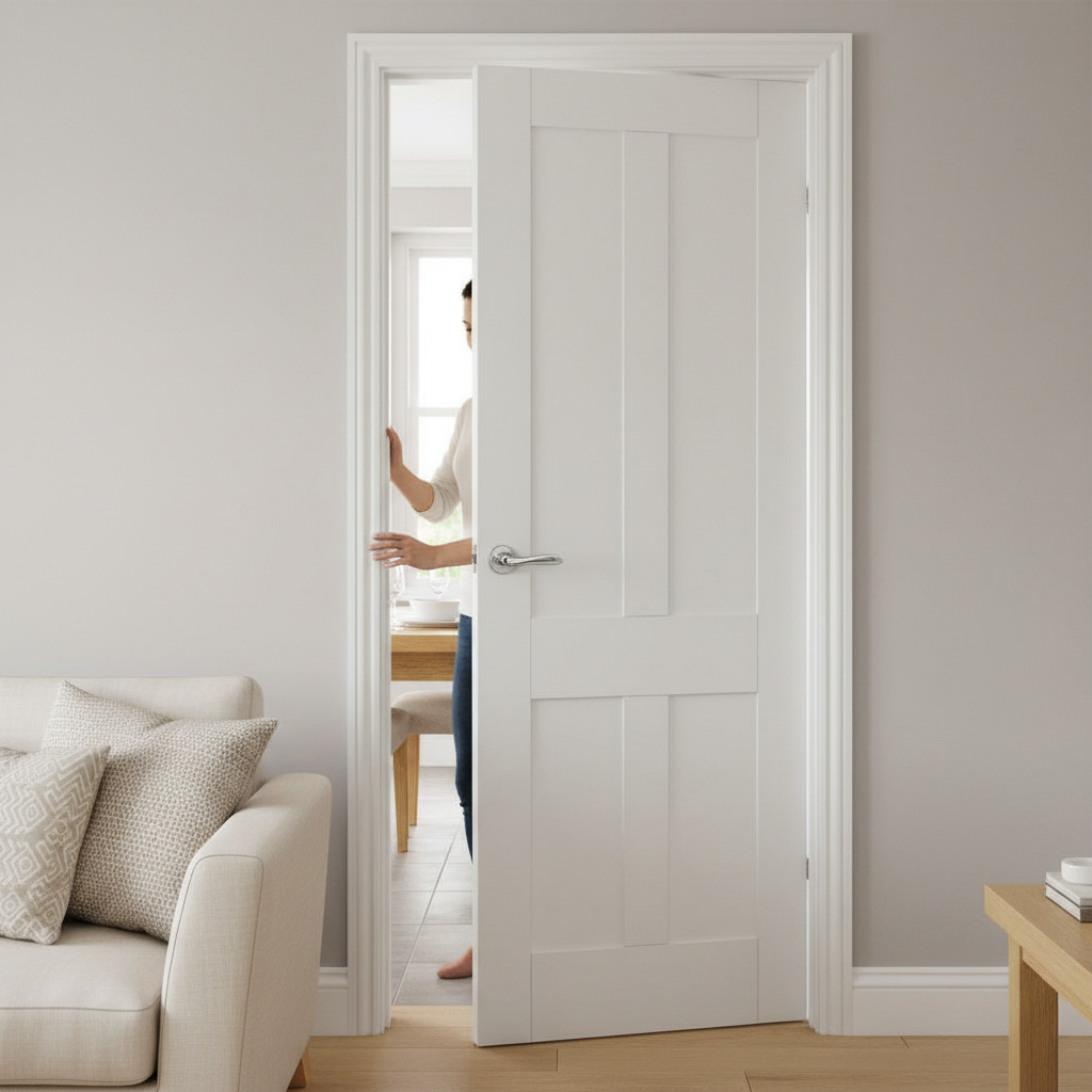 Premium Victorian White 4 Panel Shaker Internal Door for Elegant Interiors - High-Quality Professional Grade for Industrial and Commercial Applicat...