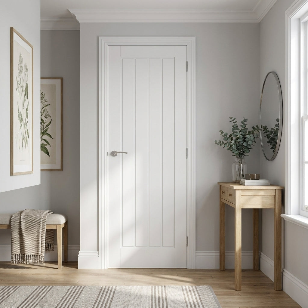 FD30 Fire Door, Internal White, 5 Panel Cottage Design, Smooth Finish
