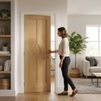 Premium Oak 5 Panel Fire Door with Decorative Beading and 30-Minute Fire Rating - High-Quality Professional Grade for Industrial and Commercial App...