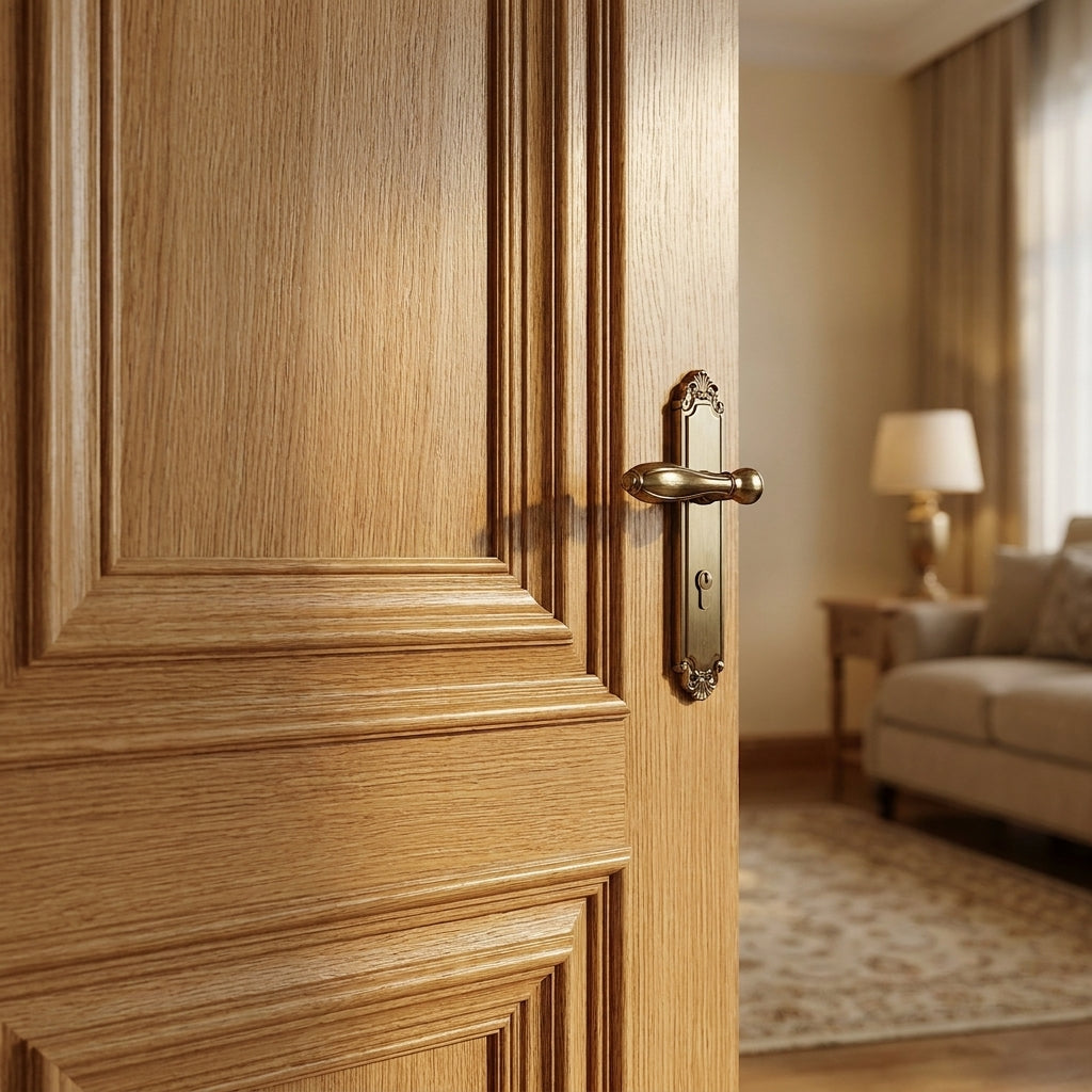Internal Oak Trinity Door, Fully Finished, Solid Engineered Core - detail view
