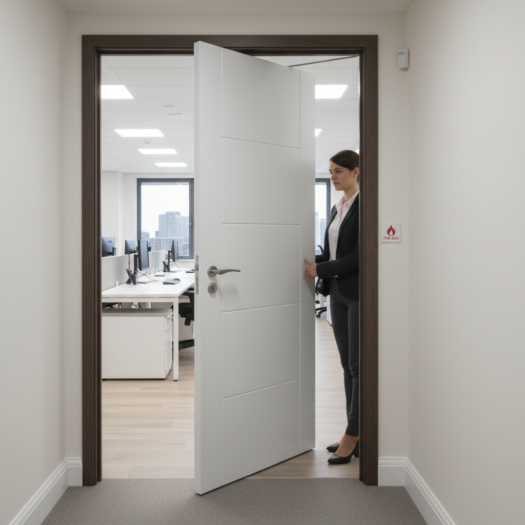Premium White Primed Fire Door with 30 Minutes Fire Rating and Grooved Panel Effect