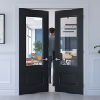 Premium 2 Panel Black Clear Glazed Door Pair with Bevelled Glass and Traditional Mouldings
