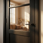 Internal Black Door with 1 Panel and 2 Light Clear Glass, Fully Finished - detail view