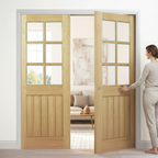 Premium 6 Light Telescopic Pocket Door System with Beveled Glazed Panels for Maximum Natural Light and Space Efficiency