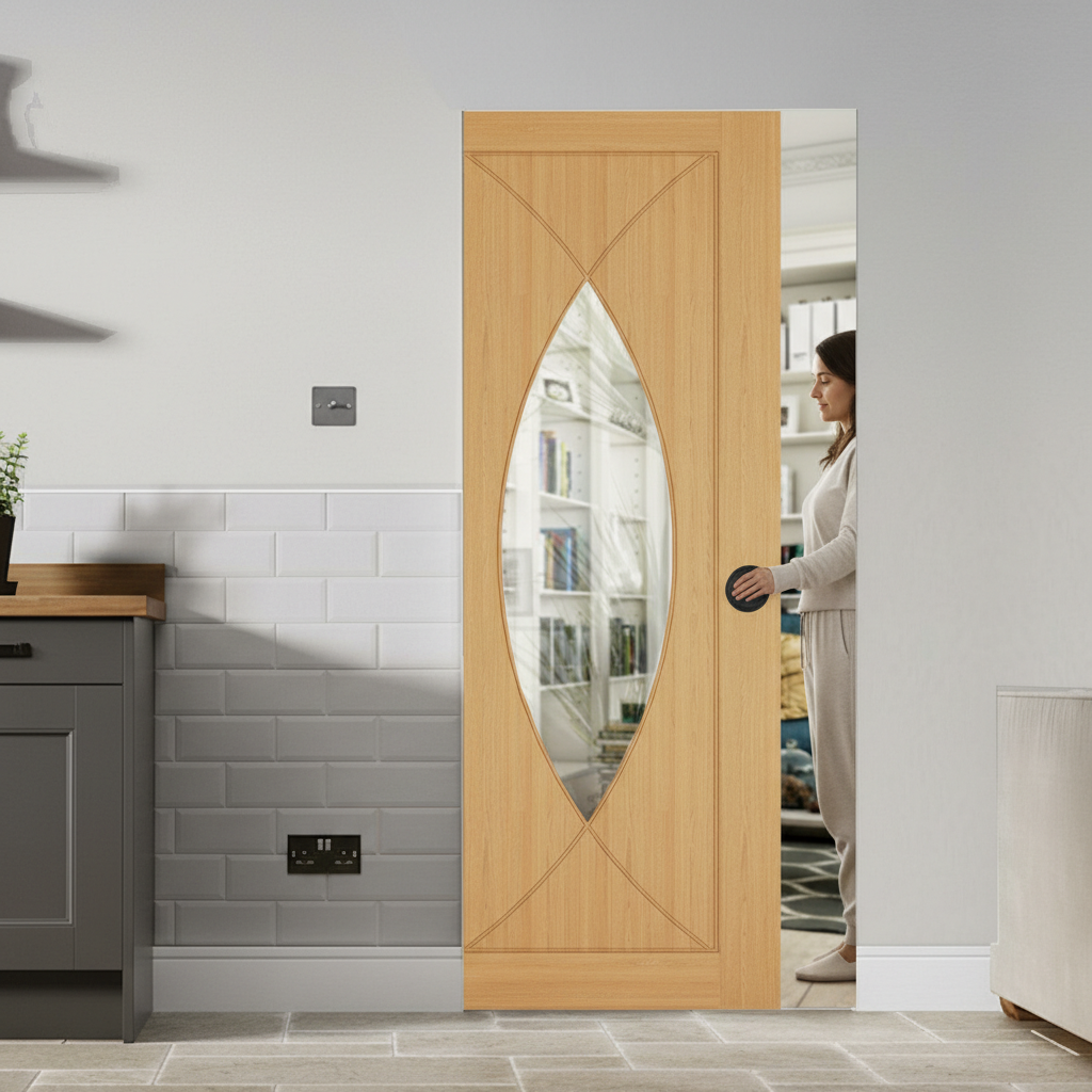 Premium Clear Glazed Flush Pocket Door Set with No Bottom Track and Adjustable Doorstop for Modern Spaces