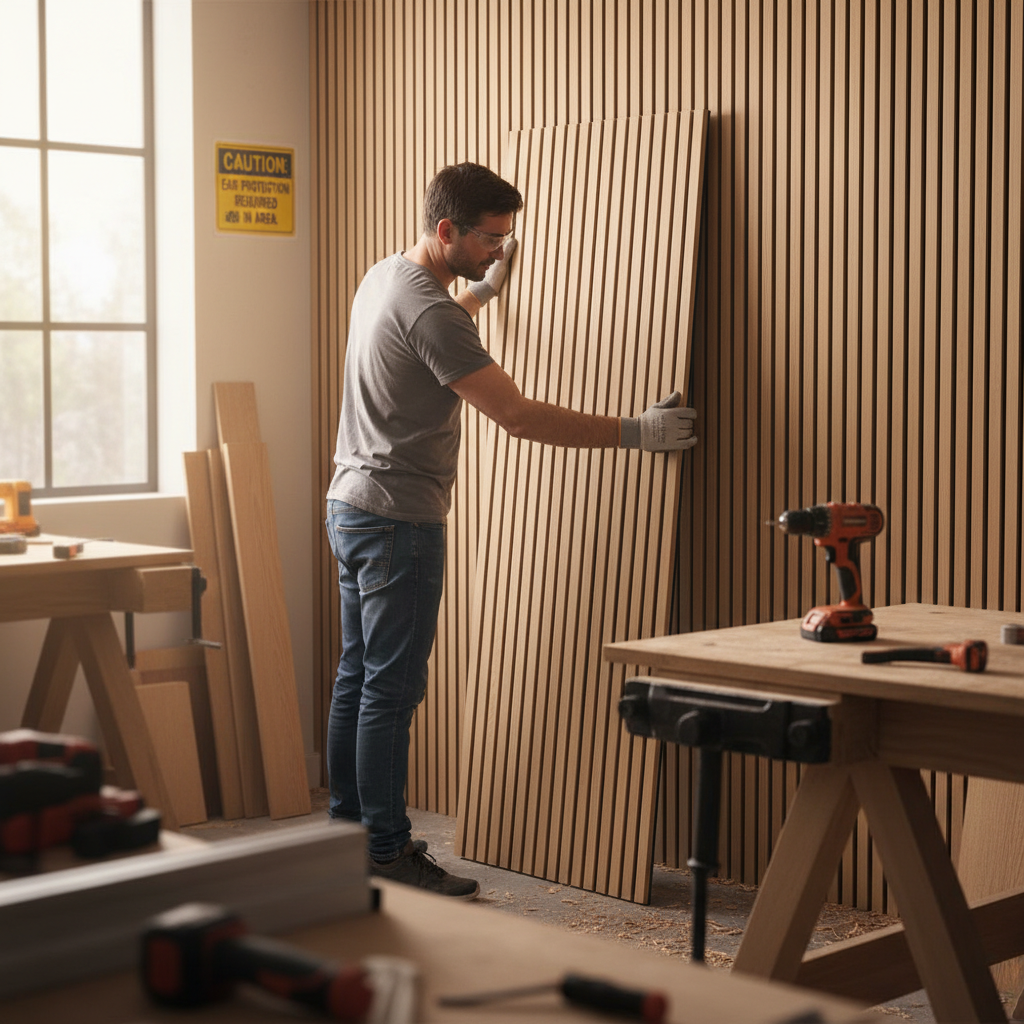 Premium Oak Acoustic Slat Wall Panelling with Sound-Absorbing Felt Backing - 2400mm x 600mm x 21mm for Enhanced Aesthetics and Noise Reduction