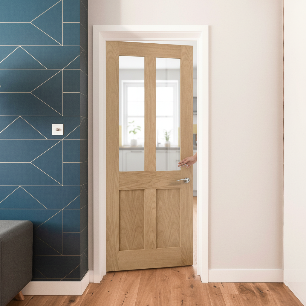 Premium Unfinished Internal Victorian Shaker Door with 2 Panels and Clear Glass Inserts for Elegant Home Design