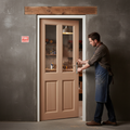 Premium Hardwood External Unfinished Door with 4 Panels and 2 Clear Glass Lights for Custom Finishing