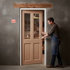 Premium Hardwood External Unfinished Door with 4 Panels and 2 Clear Glass Lights for Custom Finishing