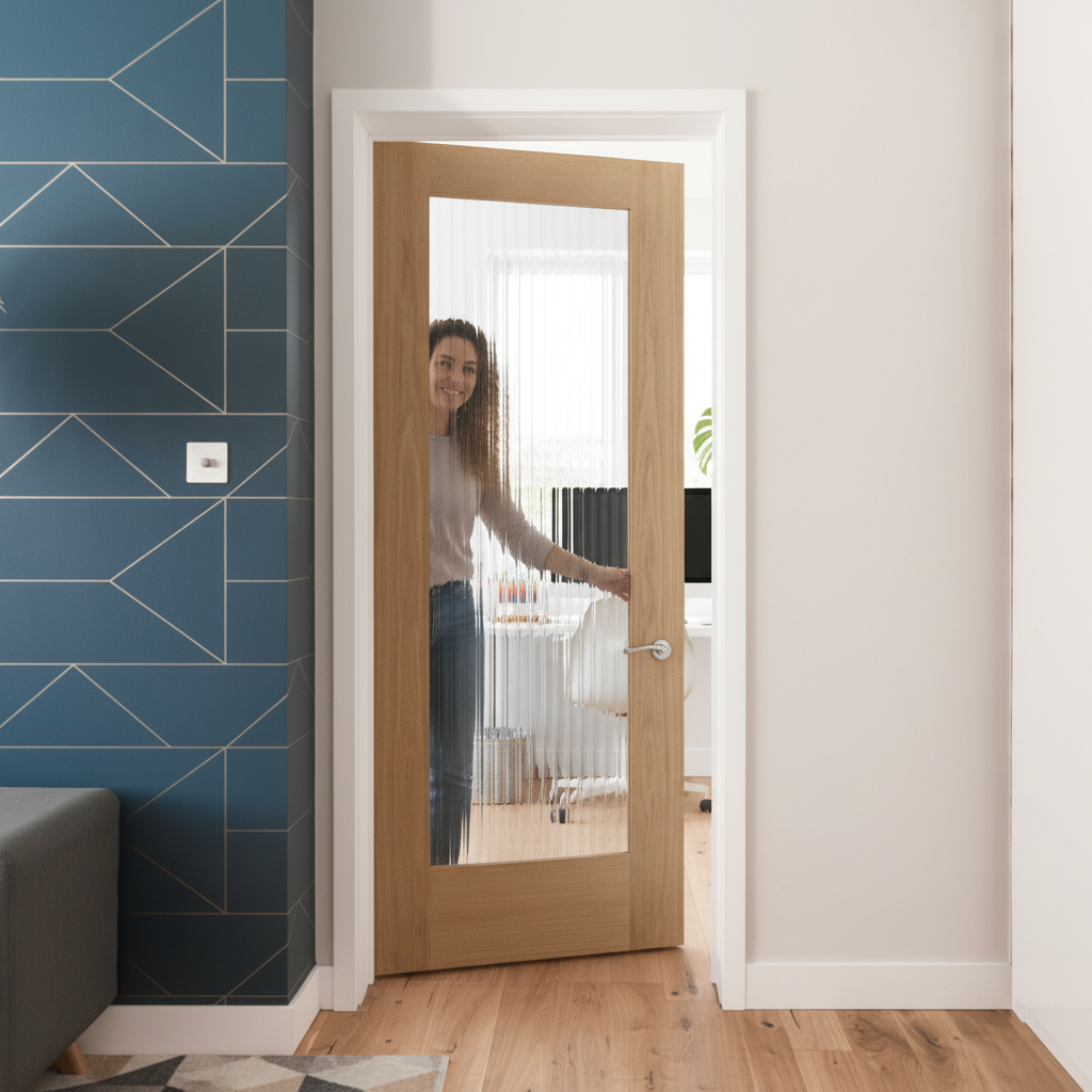 Oak Internal Fully Finished Pattern 10 Reeded Glass Door with Toughened Safety Glass and Lifetime Guarantee - Image 2