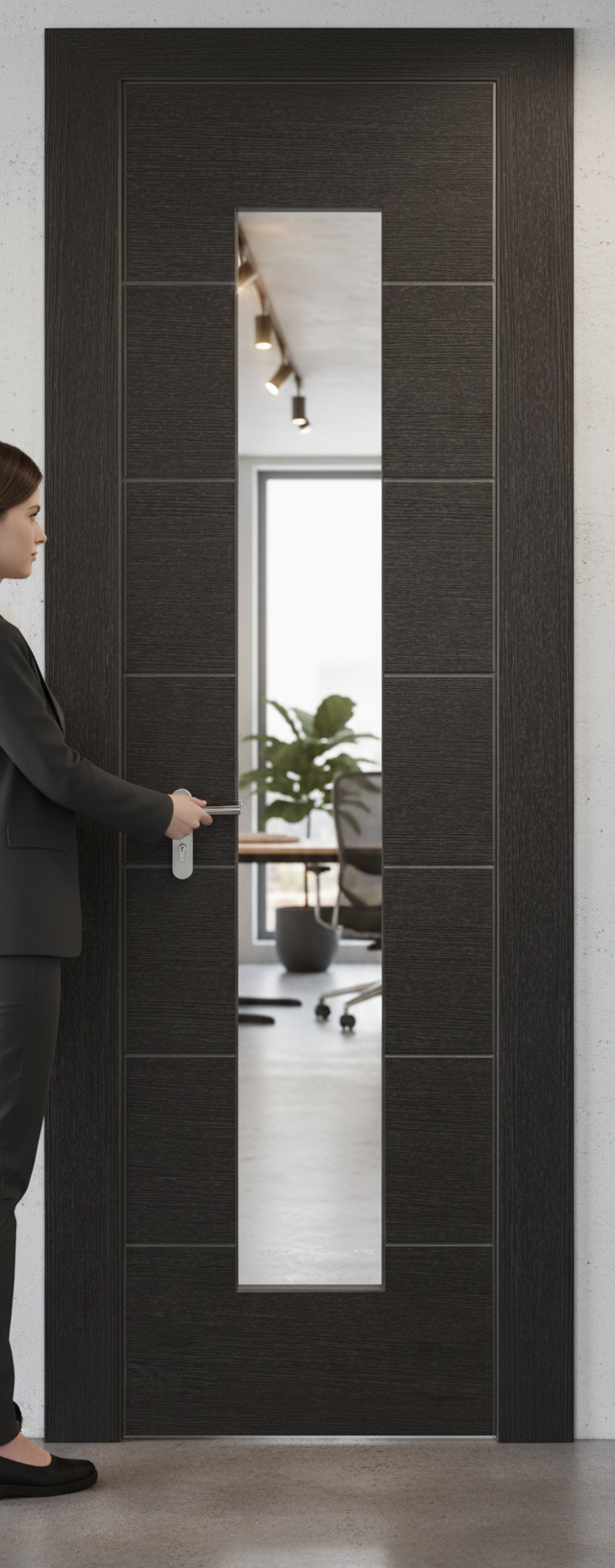 Premium Dark Grey Glazed Door with Clear Glass Panel - Modern 7 Panel Design for Enhanced Light and Aesthetic Appeal