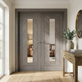 Internal Double Door with Light Grey Finish and Clear Toughened Glass