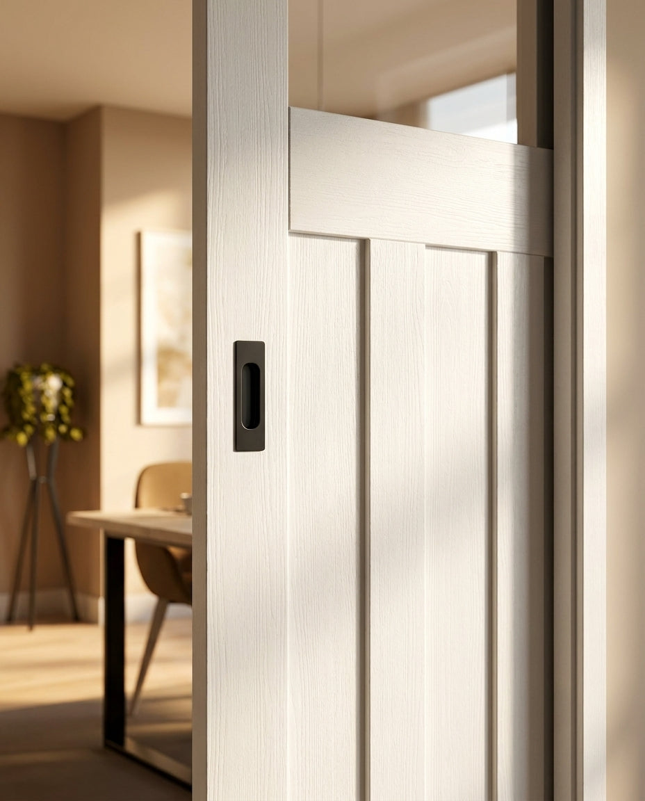 Internal Pocket Door Set, White Primed, 1930's DX Style, 1 Light Obscure Glass, 100mm - detail view