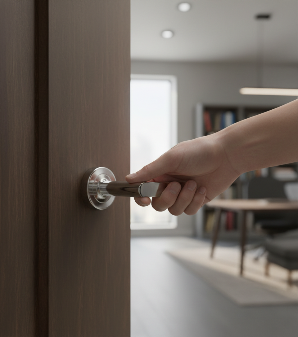 Premium Concept Lever On Round Rose Door Handle with 2 Part Screw Design for Easy Installation and Use