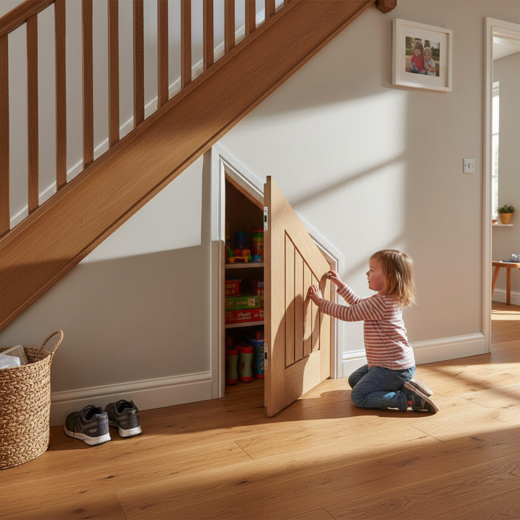 Premium Unfinished Oak Angled Under-Stair Cupboard Door - Customizable Fit for Angled Openings - Image 2