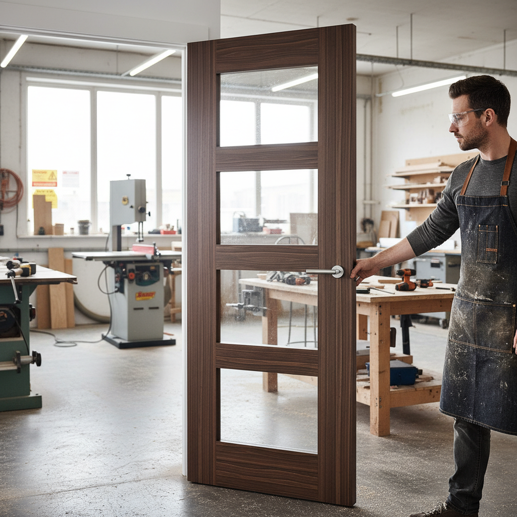 Premium Clear Glazed Internal Fire Door with Toughened Safety Glass Panels and Rustic Sleek Design