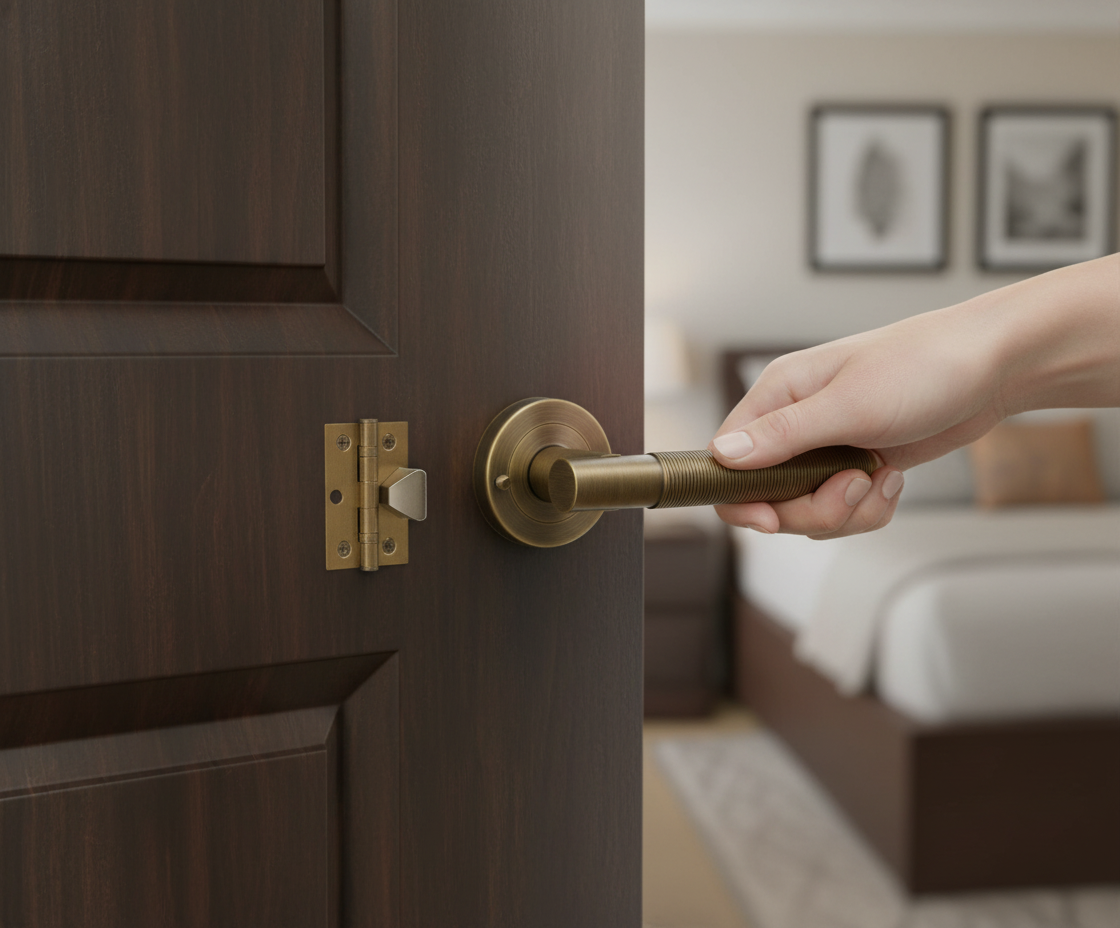 Premium Round Rose Privacy Lever Door Handle Set with Matt Bronze Finish for Elegant Interiors - Image 2