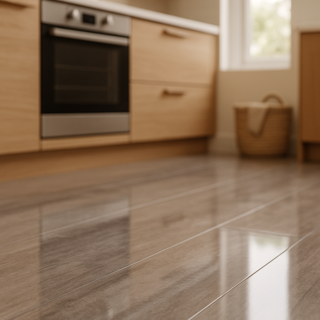 Oak High Gloss Laminate Flooring 8mm Thick Water-Resistant 4V Bevel Edge - detail view