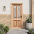 External Hardwood Door Unfinished with Raised Mouldings and Clear Glass
