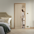 Premium Blonde Oak Pocket Door System with Galvanised Steel Frame for Space-Saving Design and Easy Installation