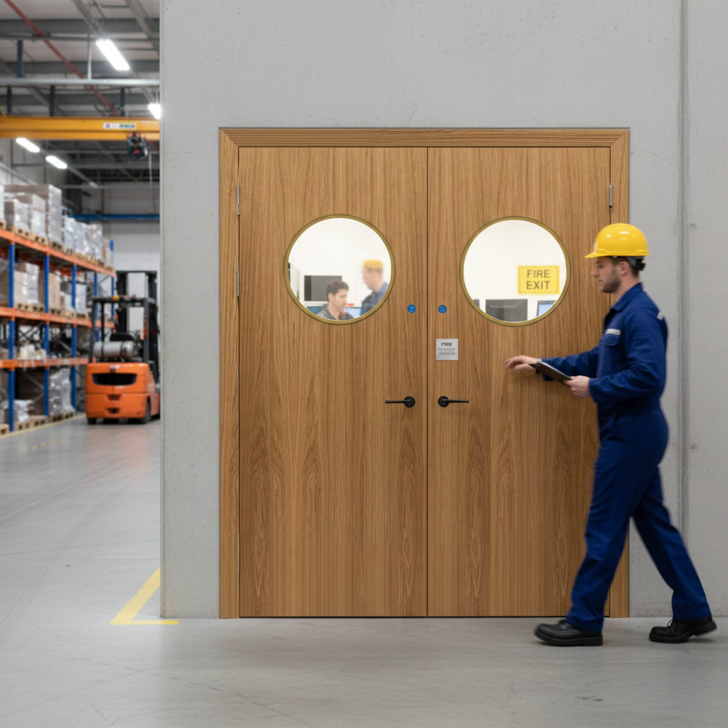 Premium Custom Made Oak FD30 Porthole Fire Door Pair - Bespoke Internal Fire Door Solutions