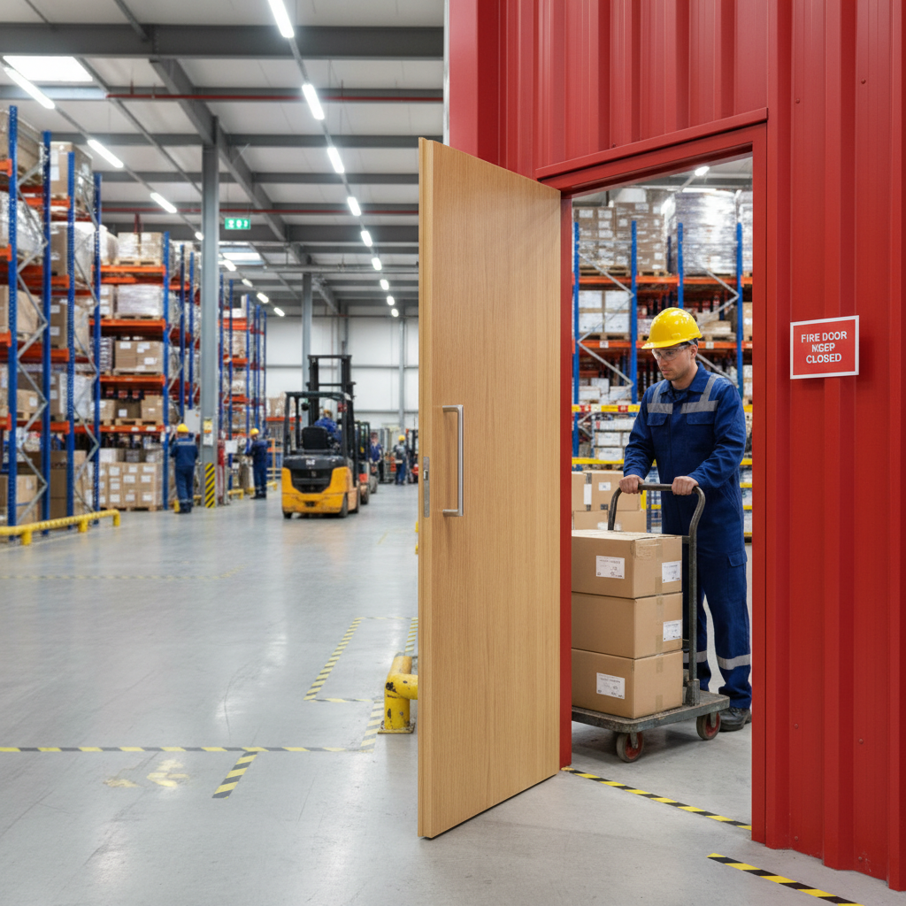 Premium Oak Flush Fire Door with Solid Core and Custom Glazing Options for Enhanced Safety and Style