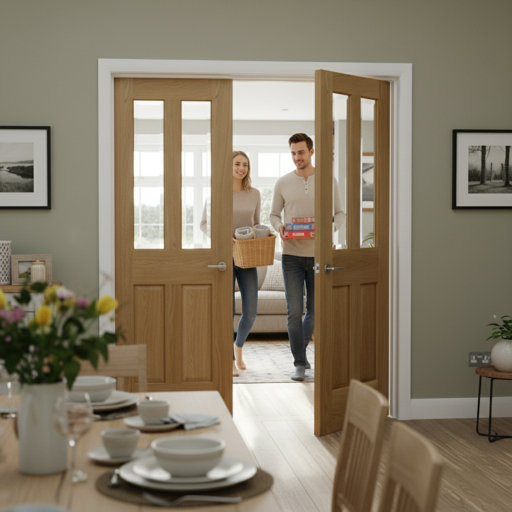 Premium Custom Made Oak French Doors with Clear Glass - Traditional Design for Modern Homes