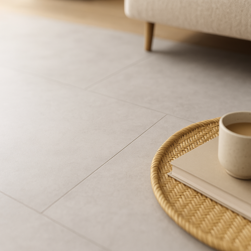 Water-resistant 8mm Matt Laminate Flooring in Fusion Industry Tile Finish - detail view