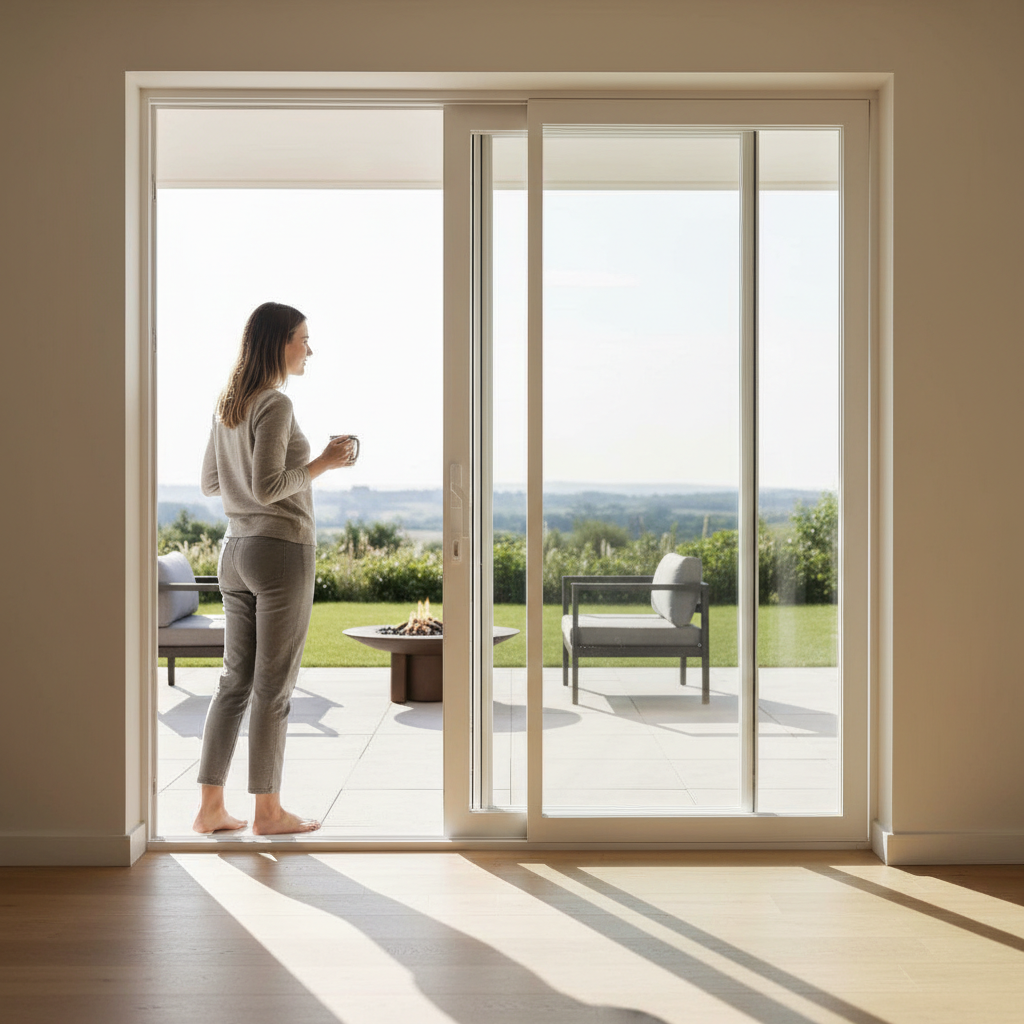 Premium 9ft Inline Sliding Doors with Multi-Point Locking System, Double Glazed, and Powder-Coated Aluminum Finish