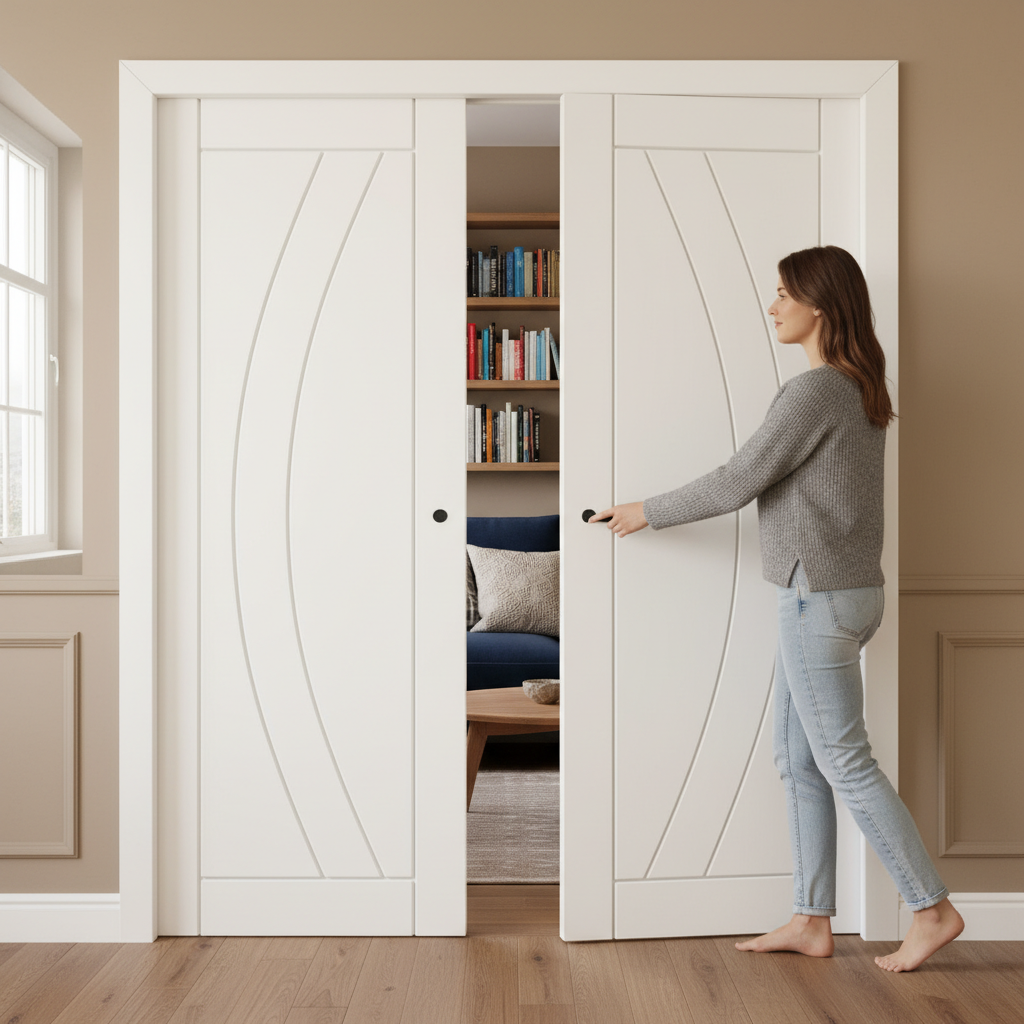 Premium Double Pocket Door System with Galvanised Steel Frame and Solid Core for Enhanced Durability and Modern Aesthetics