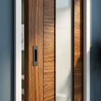 Walnut Internal Pocket Door Set Fully Finished with 1 Light Clear Glass - detail view