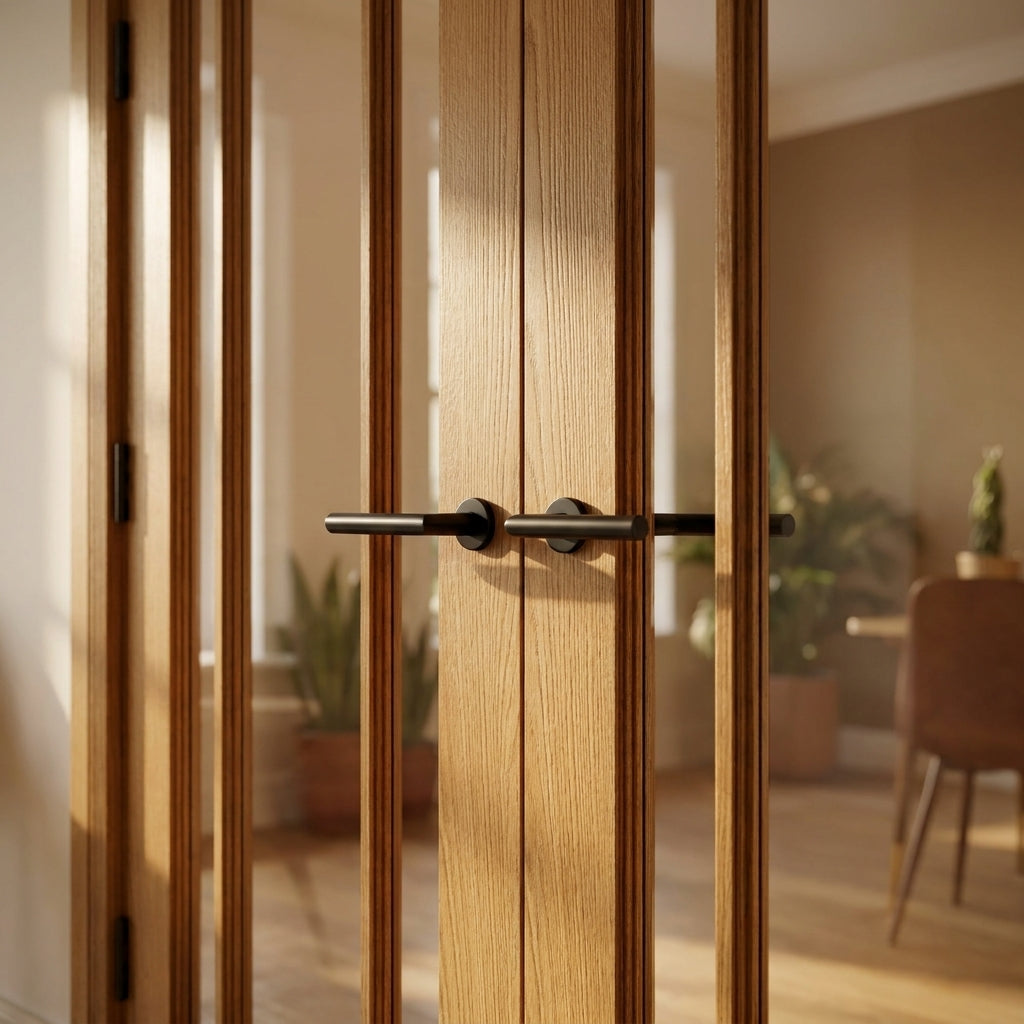 Internal Oak French Door Unfinished 3 Light Glazed Toledo Design - detail view