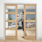 Premium Contemporary 4L Clear Glazed Telescopic Pocket Door System with Wooden Jamb Kit for Modern Interiors