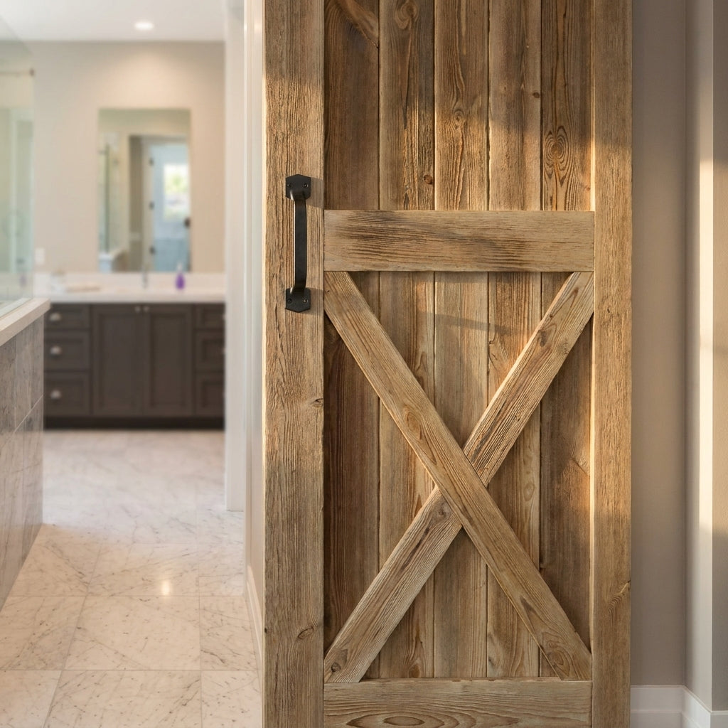 Internal Pine Sliding Barn Door, Carbonised, 1 Panel X Brace, Unfinished - detail view